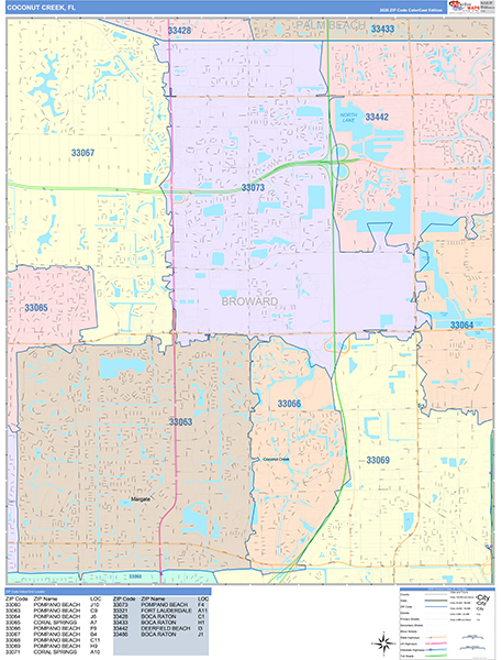 Coconut Creek City Digital Map Color Cast Style